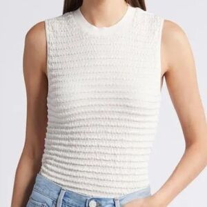 Frame Denim Smocked Silk & Cotton Blend Sleeveless Knit Tank Sleeveless Top